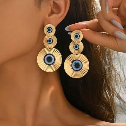 1 Pair Vintage Multilayer Spiral Demon Eye Design Dangle Earrings Long Earrings
