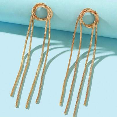 Minimalist Metal Long Tassel Earrings, Light Luxury Small-Scale Unique Ear Studs