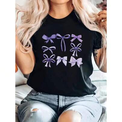 Purple Bow and Ribbon Cute Graphic T-Shirt