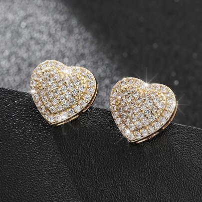 Cubic Zirconia Heart Decor Stud Earrings for Party Banquet Wedding