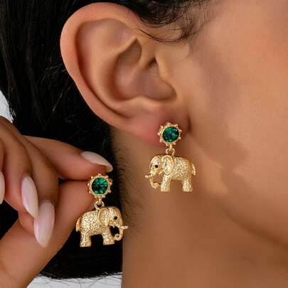 Fashionable Elegant Rhinestone Elephant Earrings Minimalist Design Jewelry