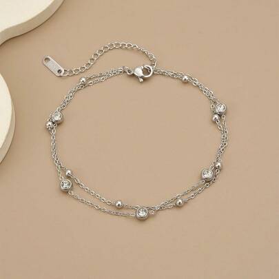Rhinestone Stainless Steel Beach Fashion Anklet
