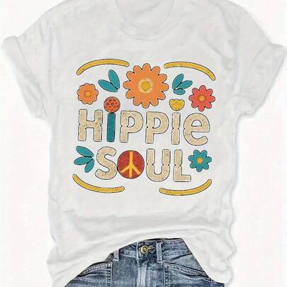Hippie Soul Boho Floral Print T-Shirt - Retro Inspired Graphic Tee - Comfortable Cotton Blend, Relaxed Fit
