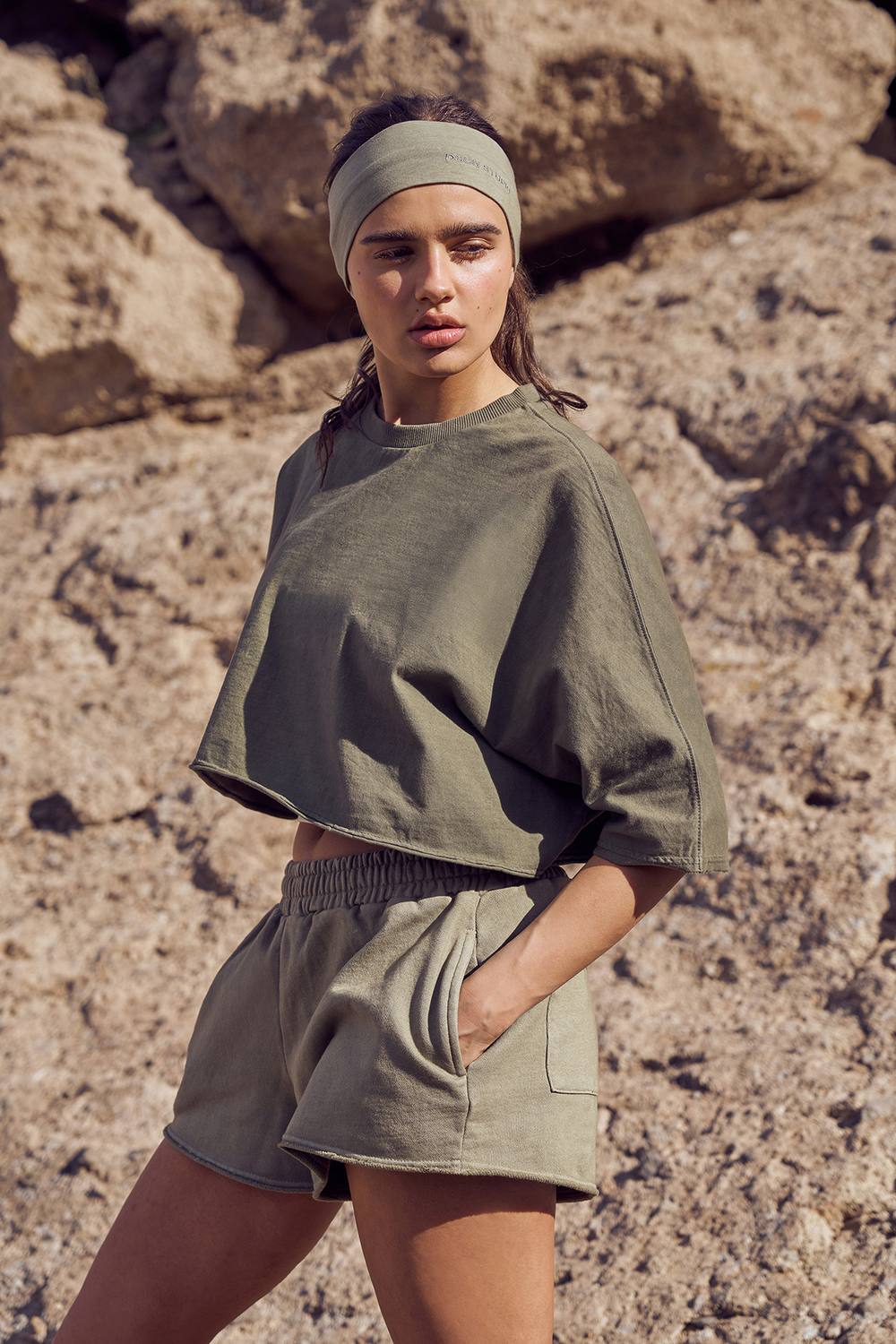 Heavyweight Washed Oversized Short Sleeve Crop T-Shirt - Denim by DSGN Studio