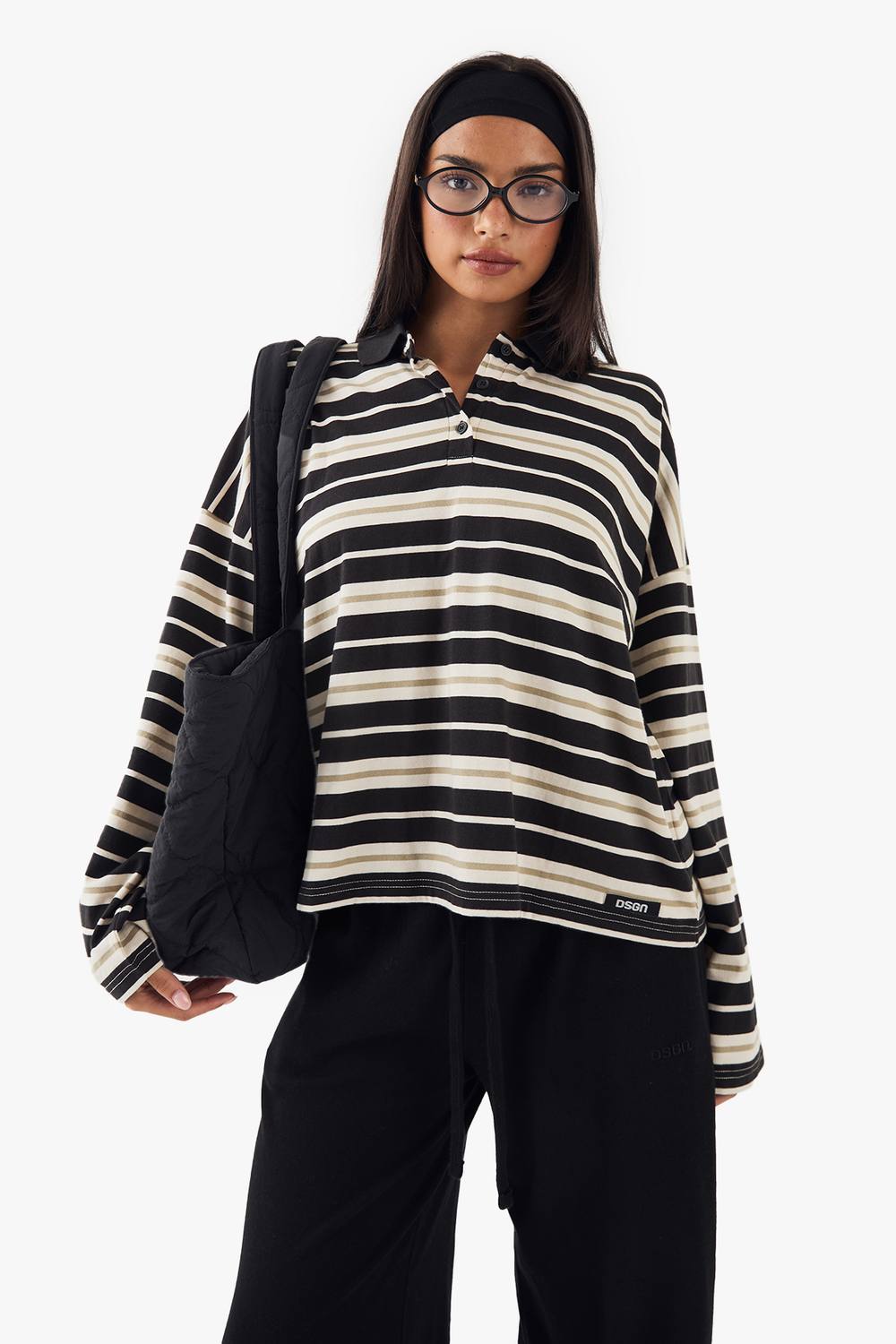 Stripe Collared Oversized Top by DSGN Studio