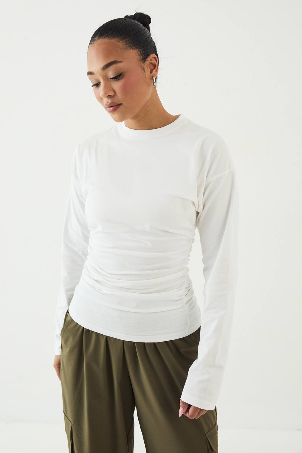 Ruched Side Cinched Long Sleeve Top by DSGN Studio
