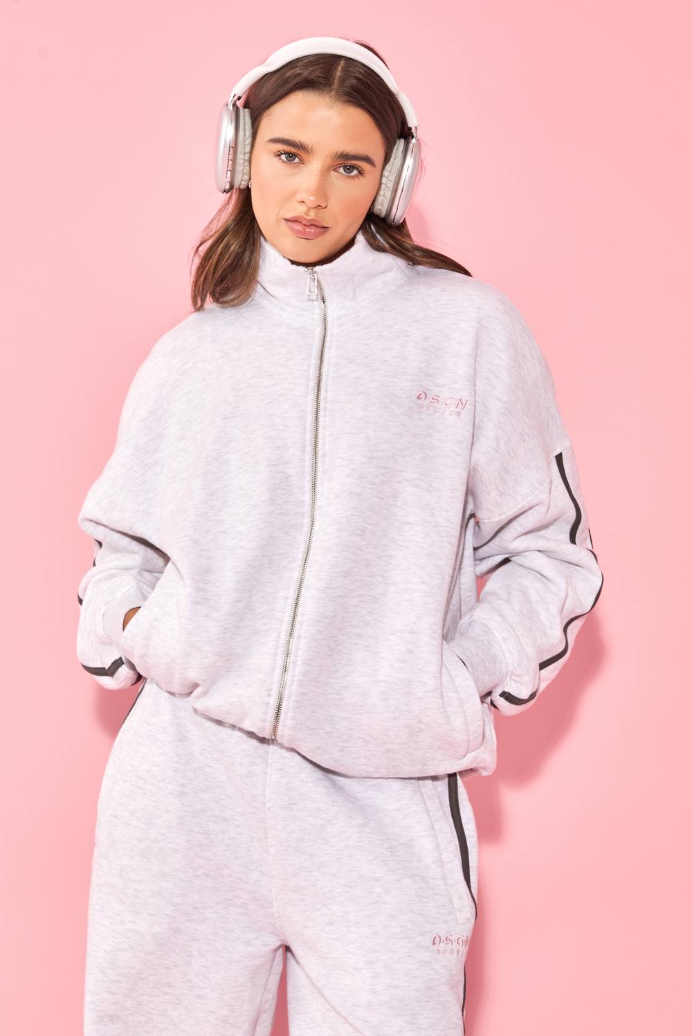 Sport Colour Block Funnel Neck Zip Through Sweatshirt