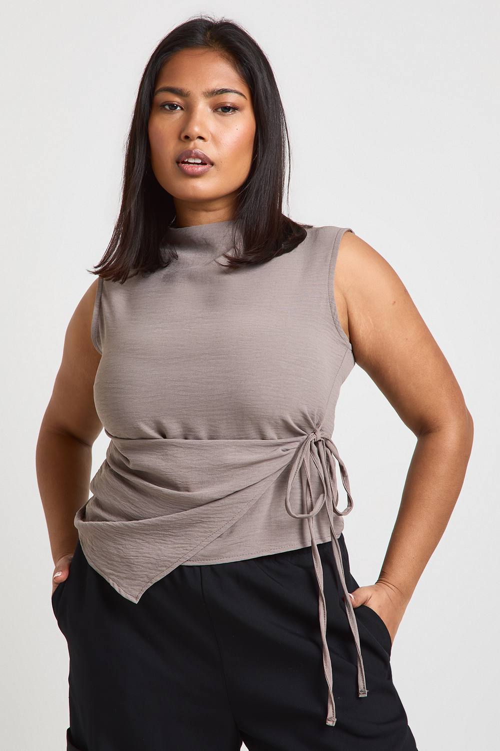 Cowl Tie Front Asymmetric Top - Woven by boohoo
