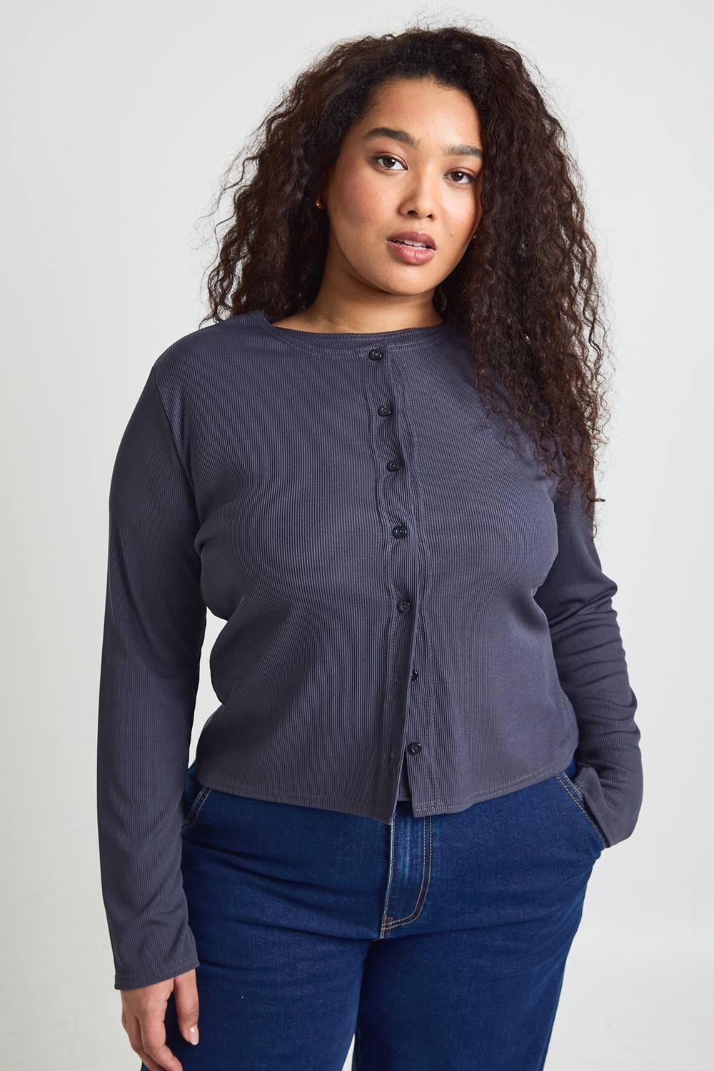 Plus Double Layer Rib Button Down Top