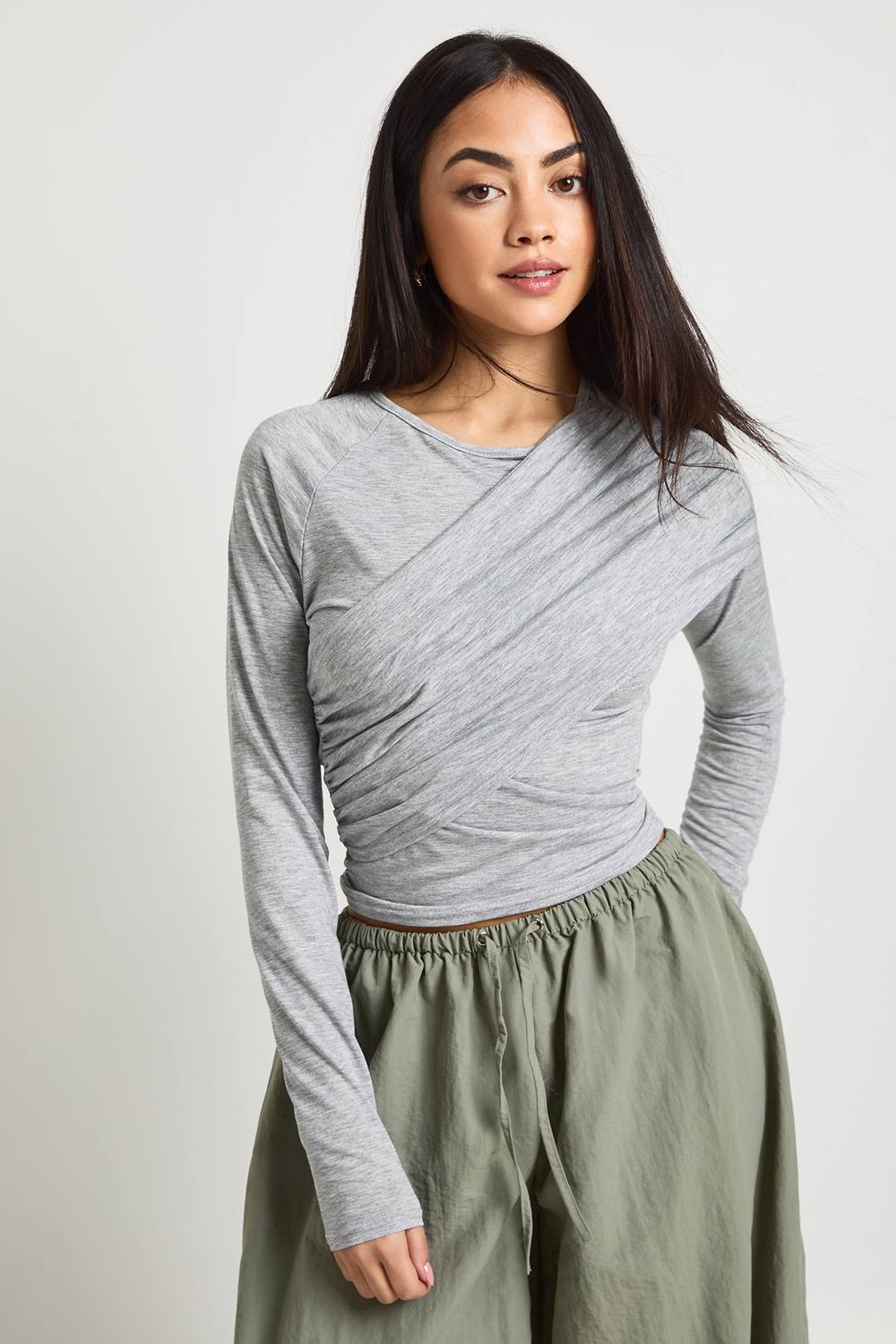 Ruched Panel Long Sleeve Top