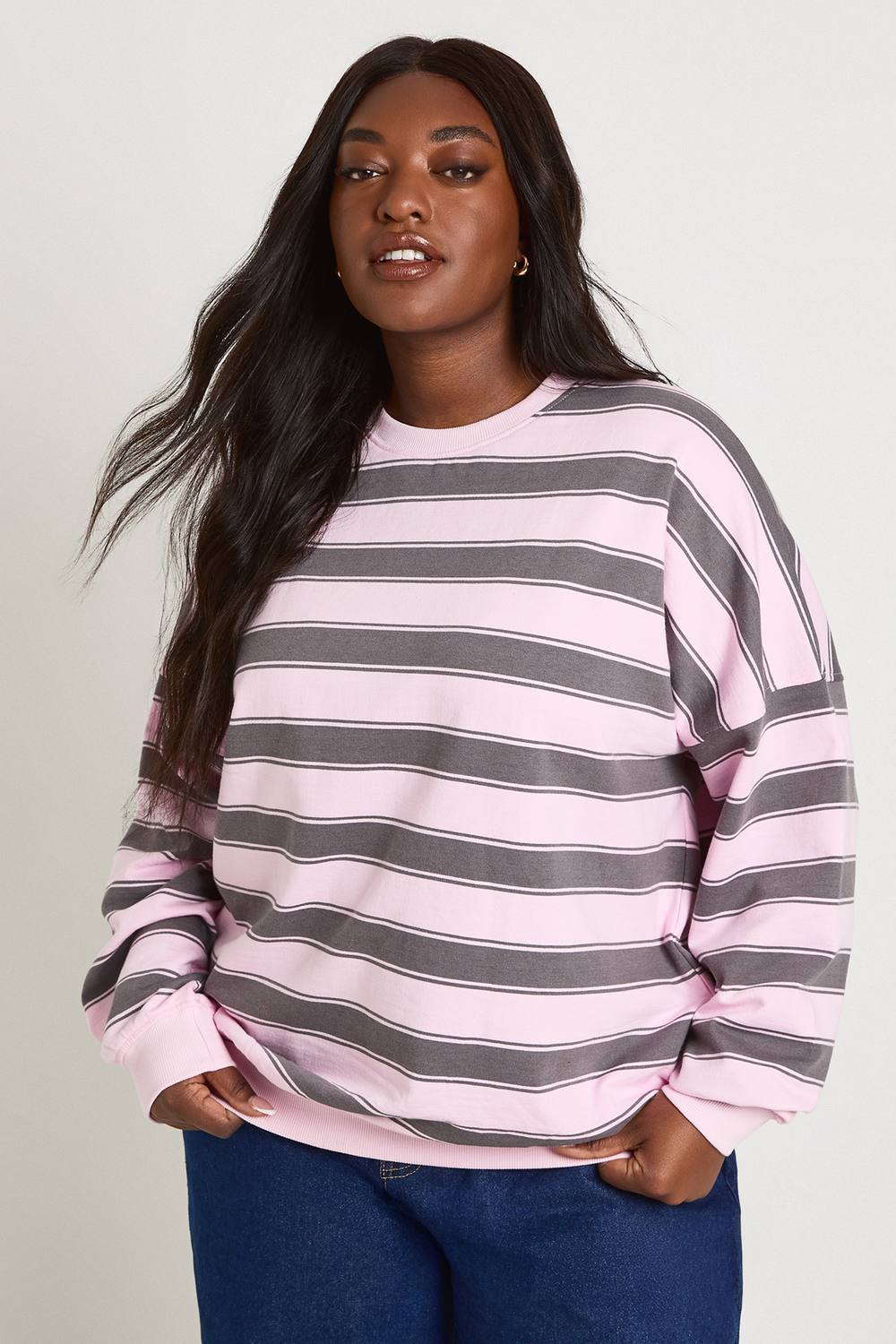 Striped Oversized Crew Neck Sweatshirt