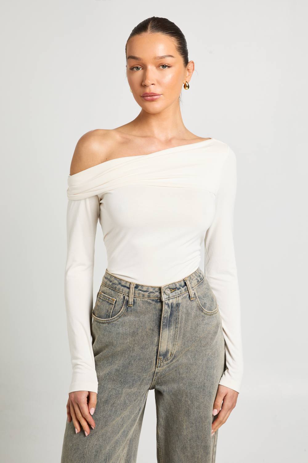 Cupro Twist Front Detail Long Sleeve Top
