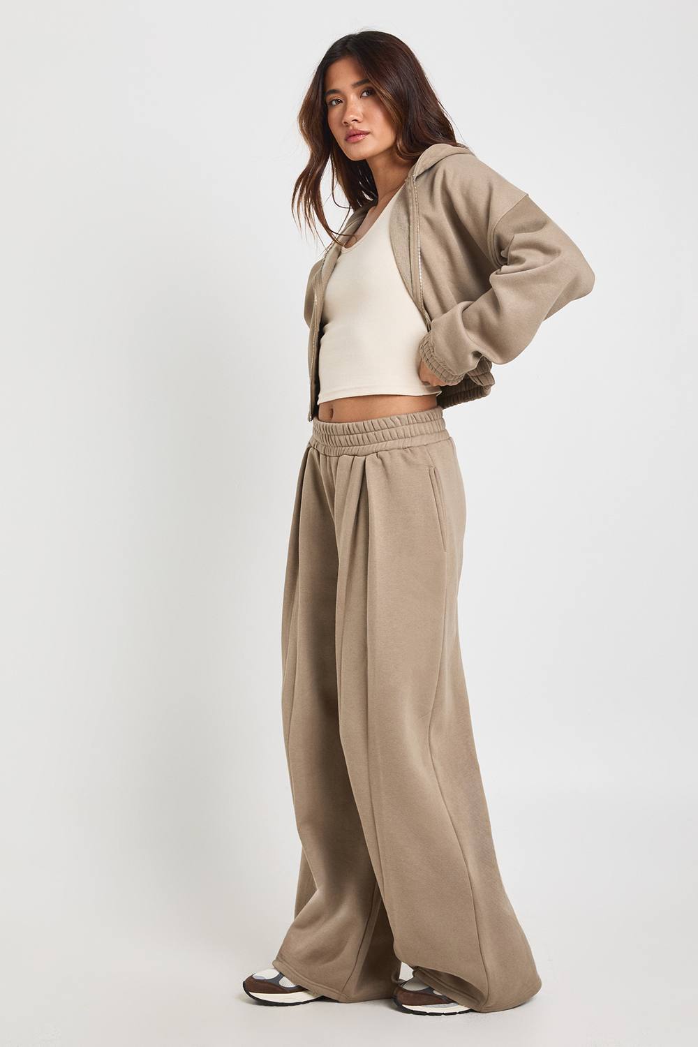 High Waist Pleat Detail Straight Leg Jogger Pants