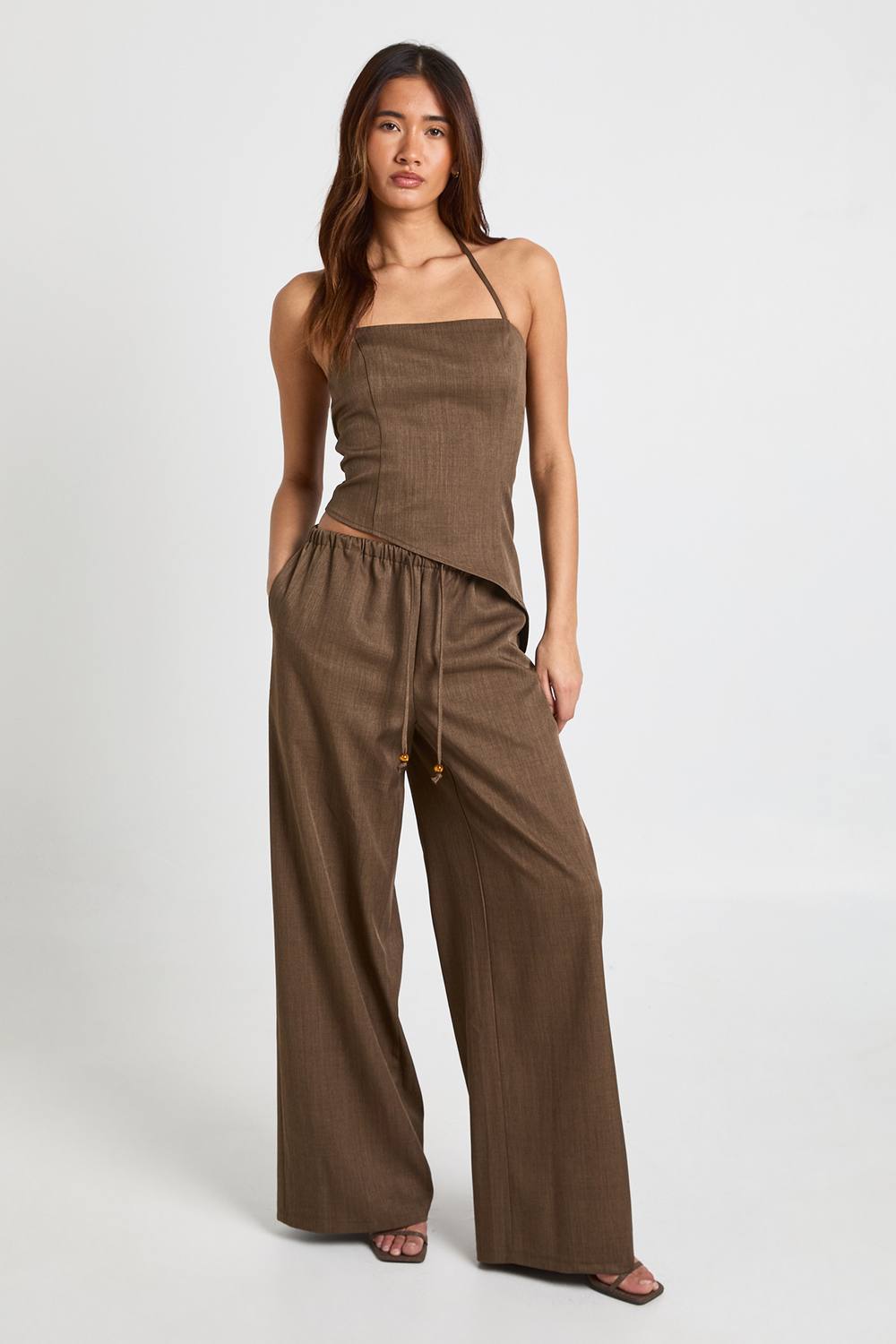 Crepe Beaded Wide Leg Trouser