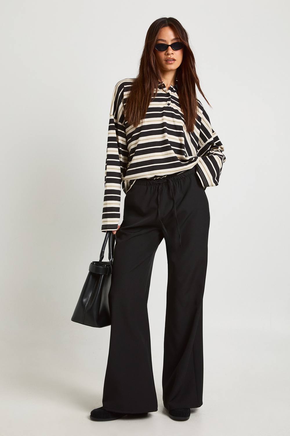 Woven Elasticated Waist Straight Leg Trousers