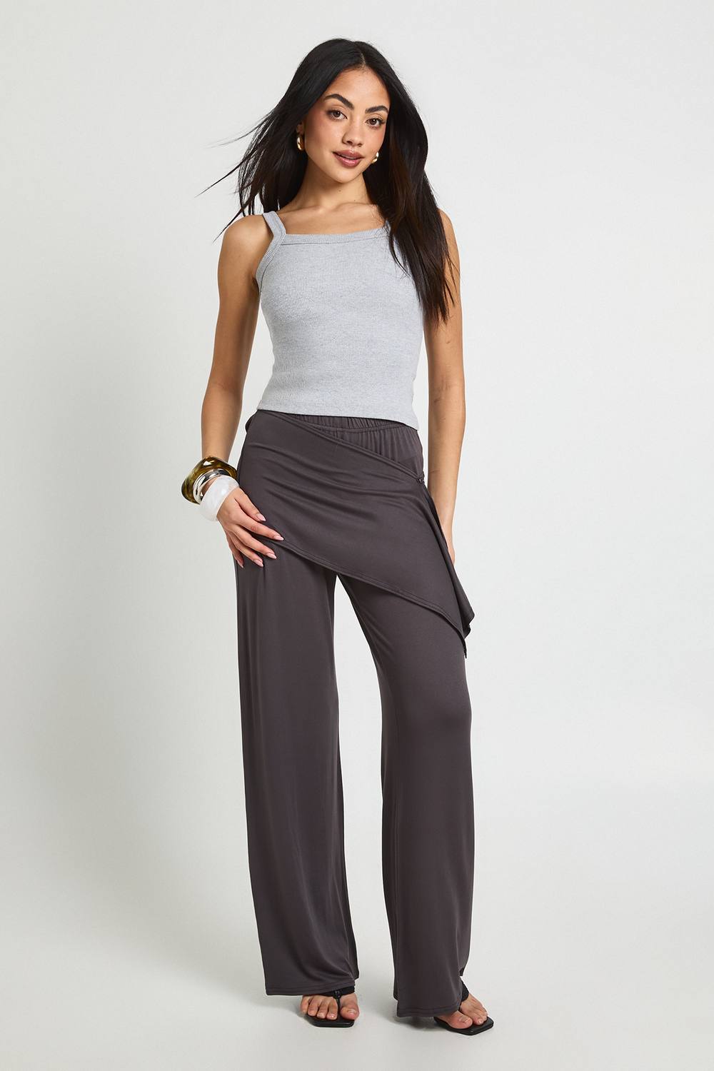 Wrap Skirt Straight Leg Trouser