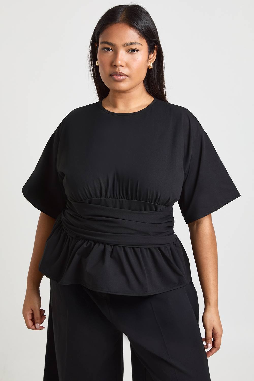 Ruched Bust Corset Waist Detail Top