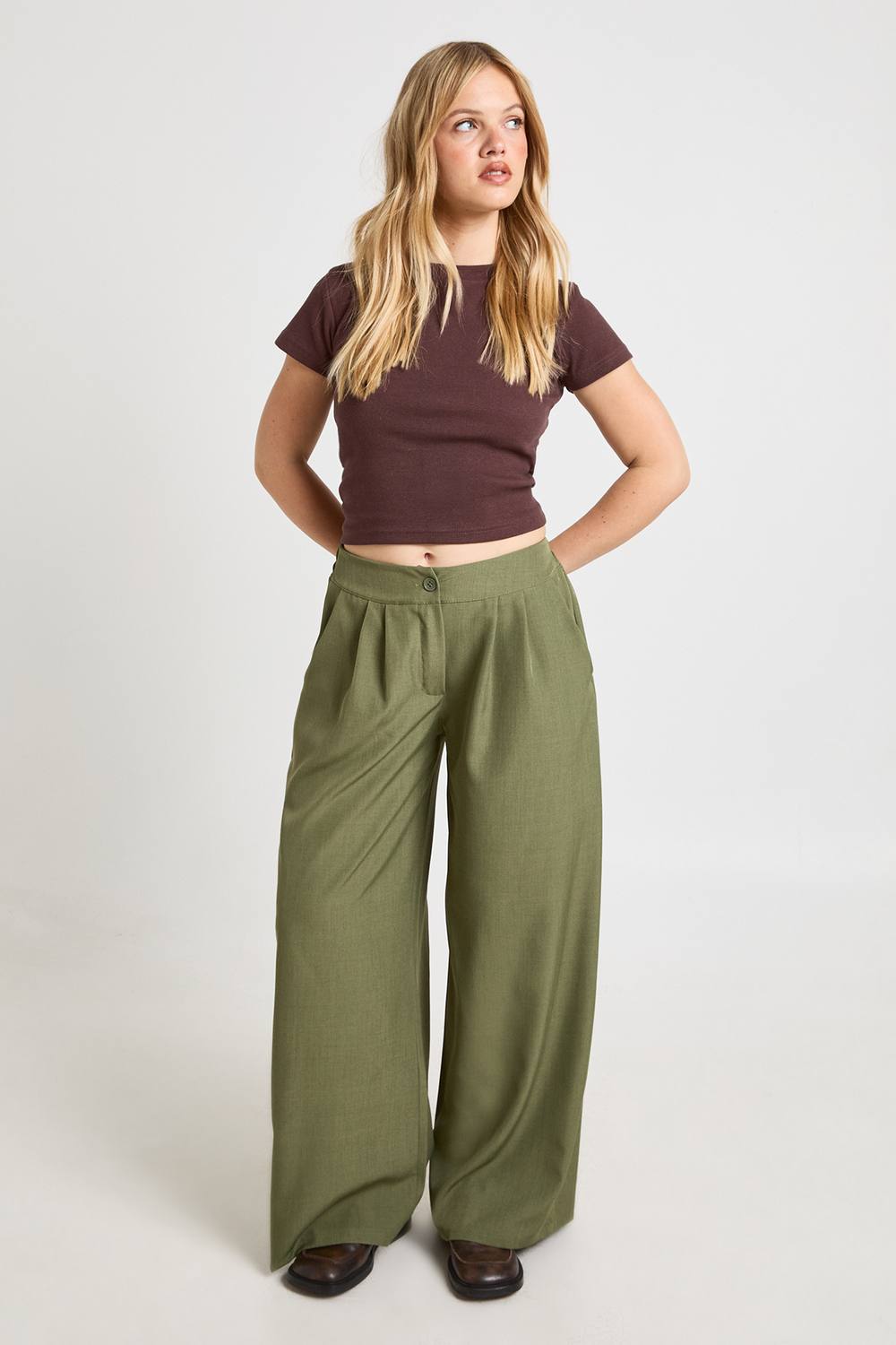 Woven Tailored Pleated Wide Leg Trouser