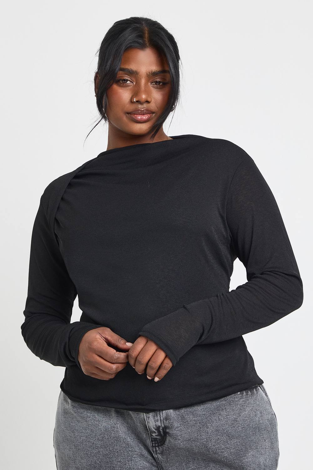 Slash Neck Long Sleeve Top - Knitted by boohoo