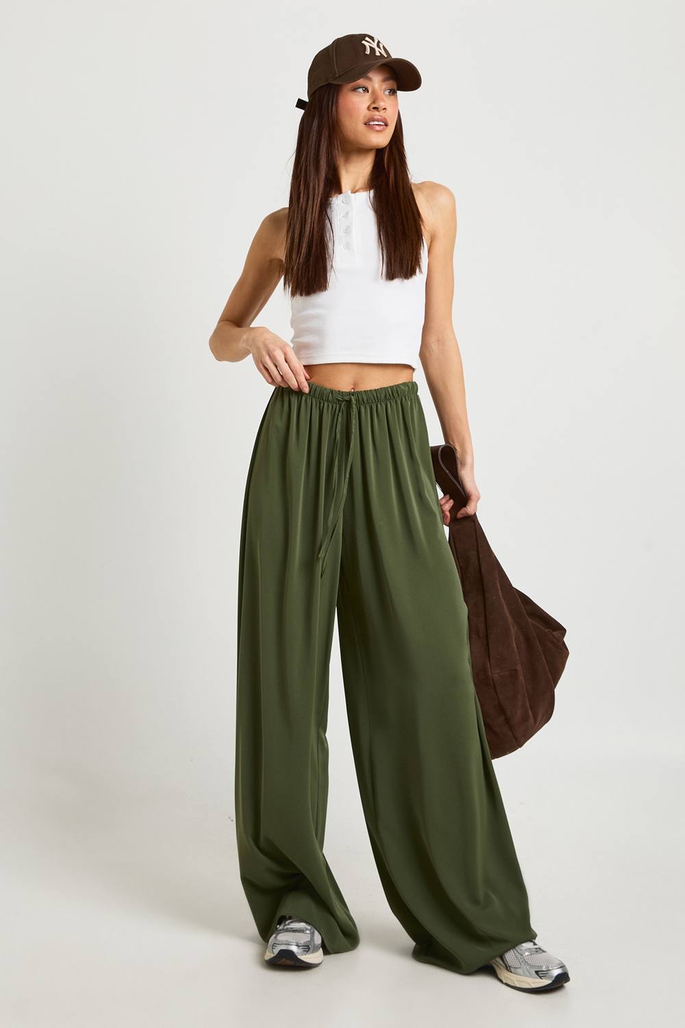 Woven Wide Leg Trousers - Polyurethane/Woven
