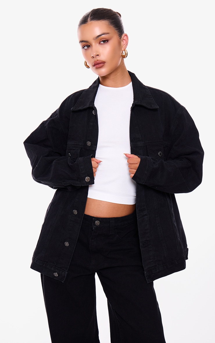 Women's PrettyLittleThing Washed Black Oversized Boyfriend Denim Jacket