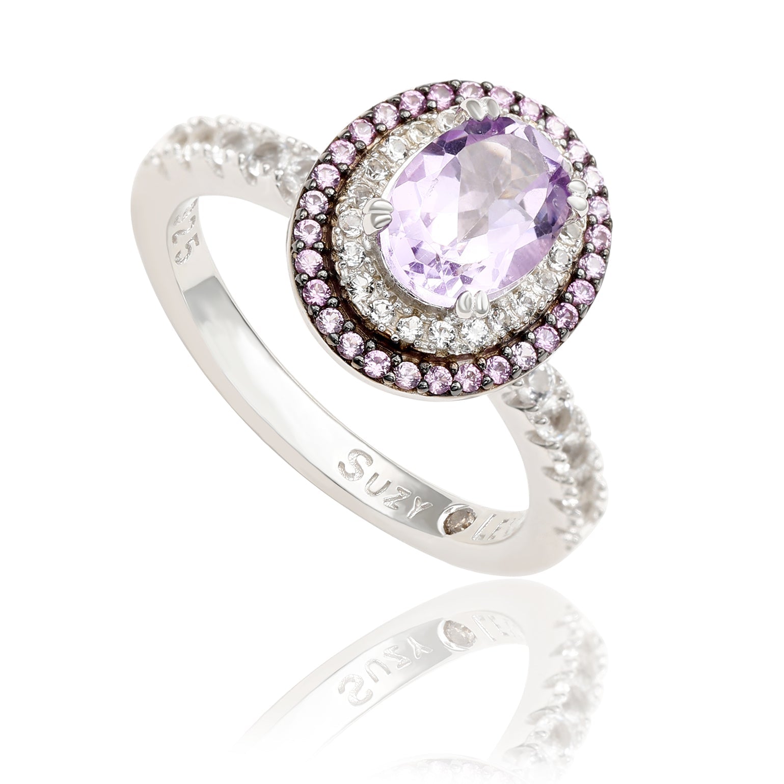 Sterling Silver Oval Cut Blue Topaz and Sapphire Accent Ring