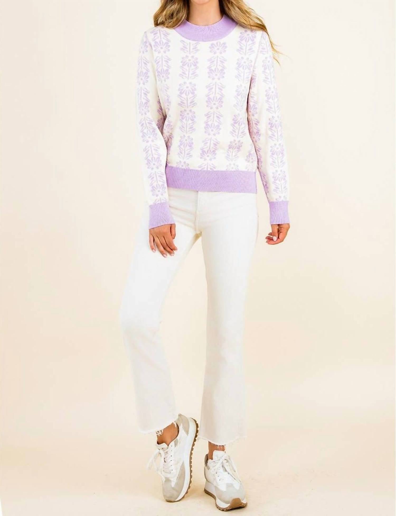 Cassidy Floral Sweater In Lilac
