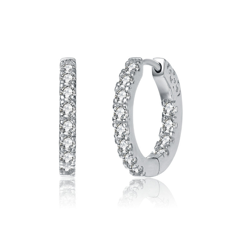 White Gold Plated with Clear Round Cubic Zirconia Hoop Earrings