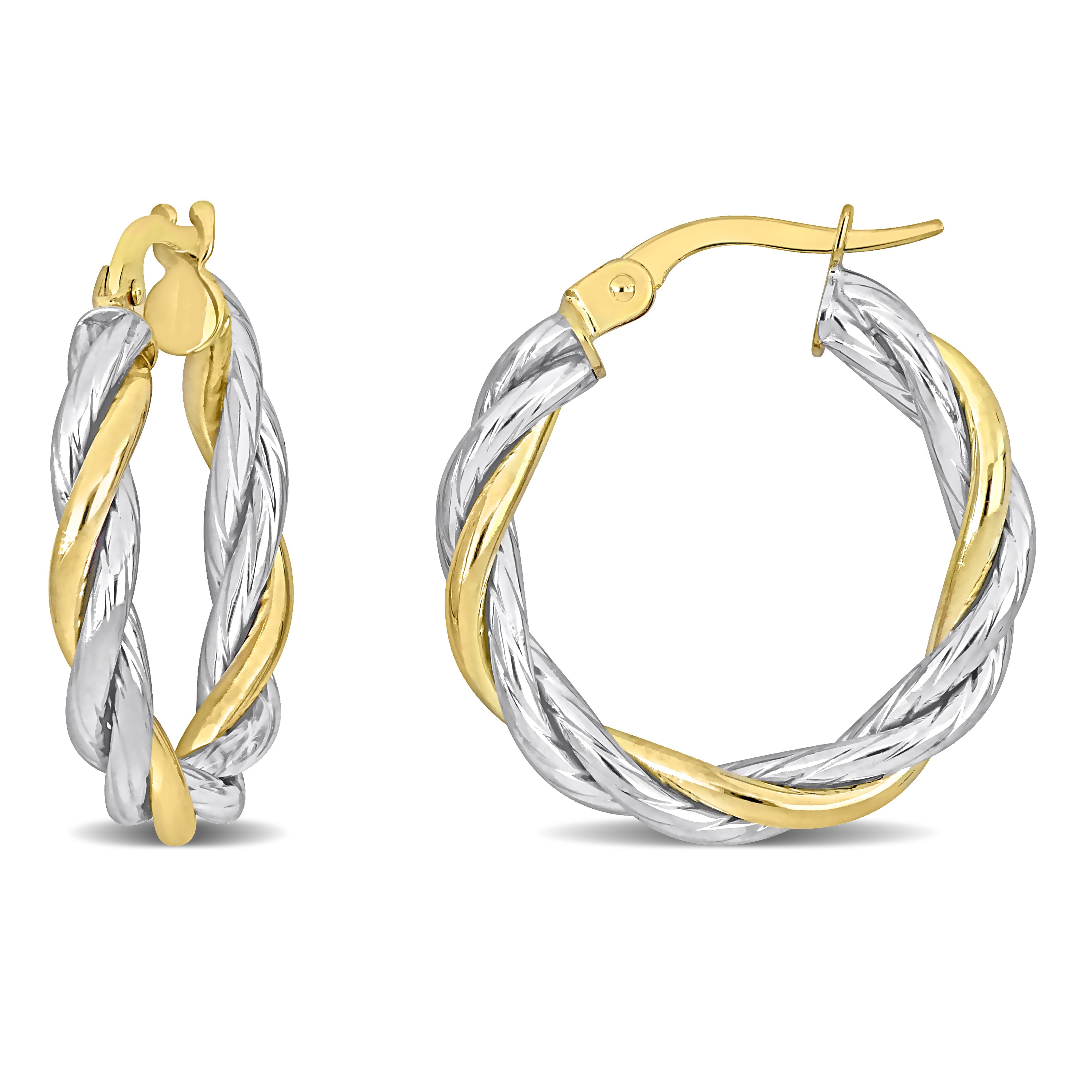 25 mm Twisted Hoop Earrings in 2-Tone Yellow and White 10K Gold