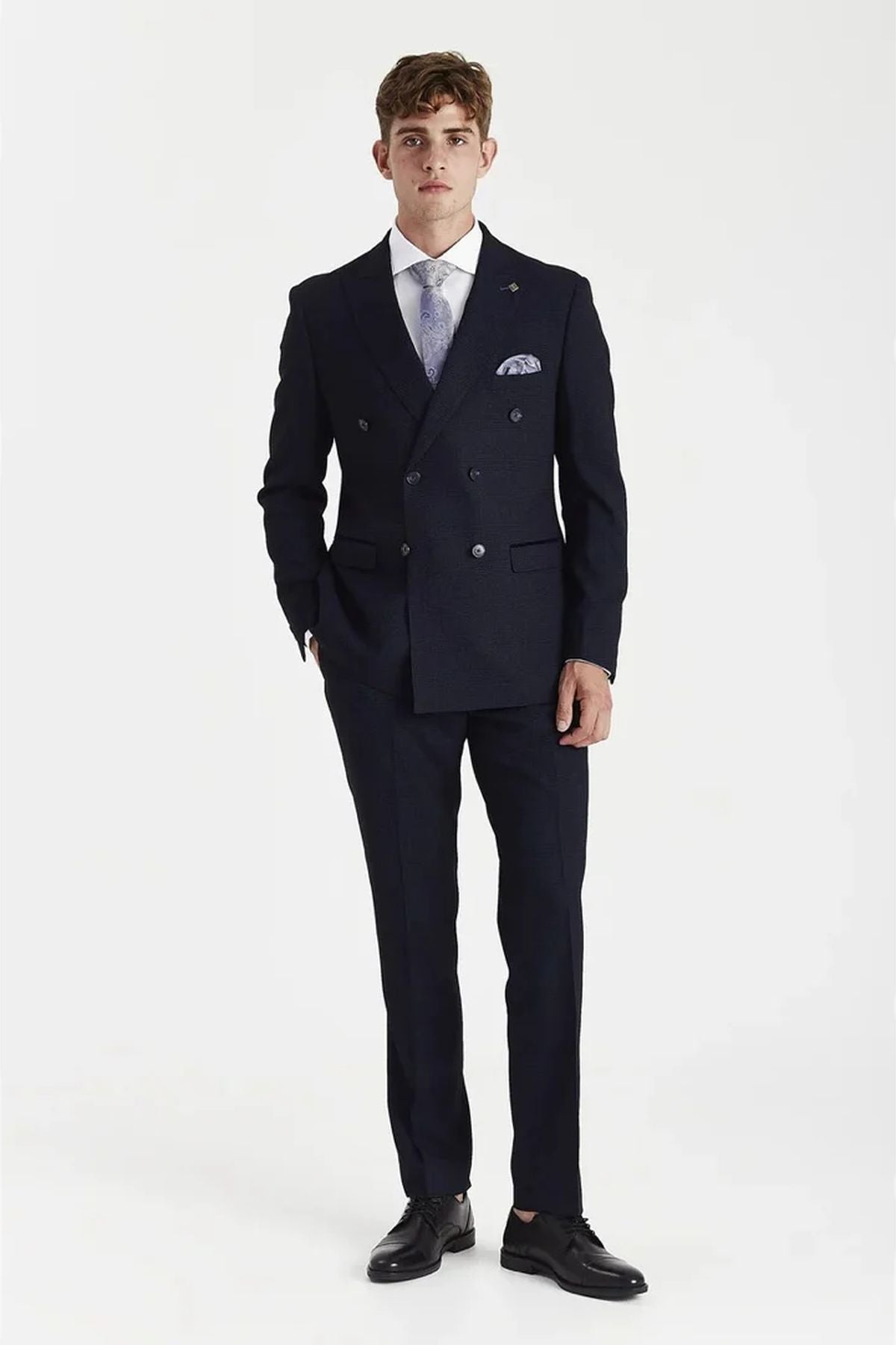 2 Piece Suit Prince of Wales Checked Double Breasted