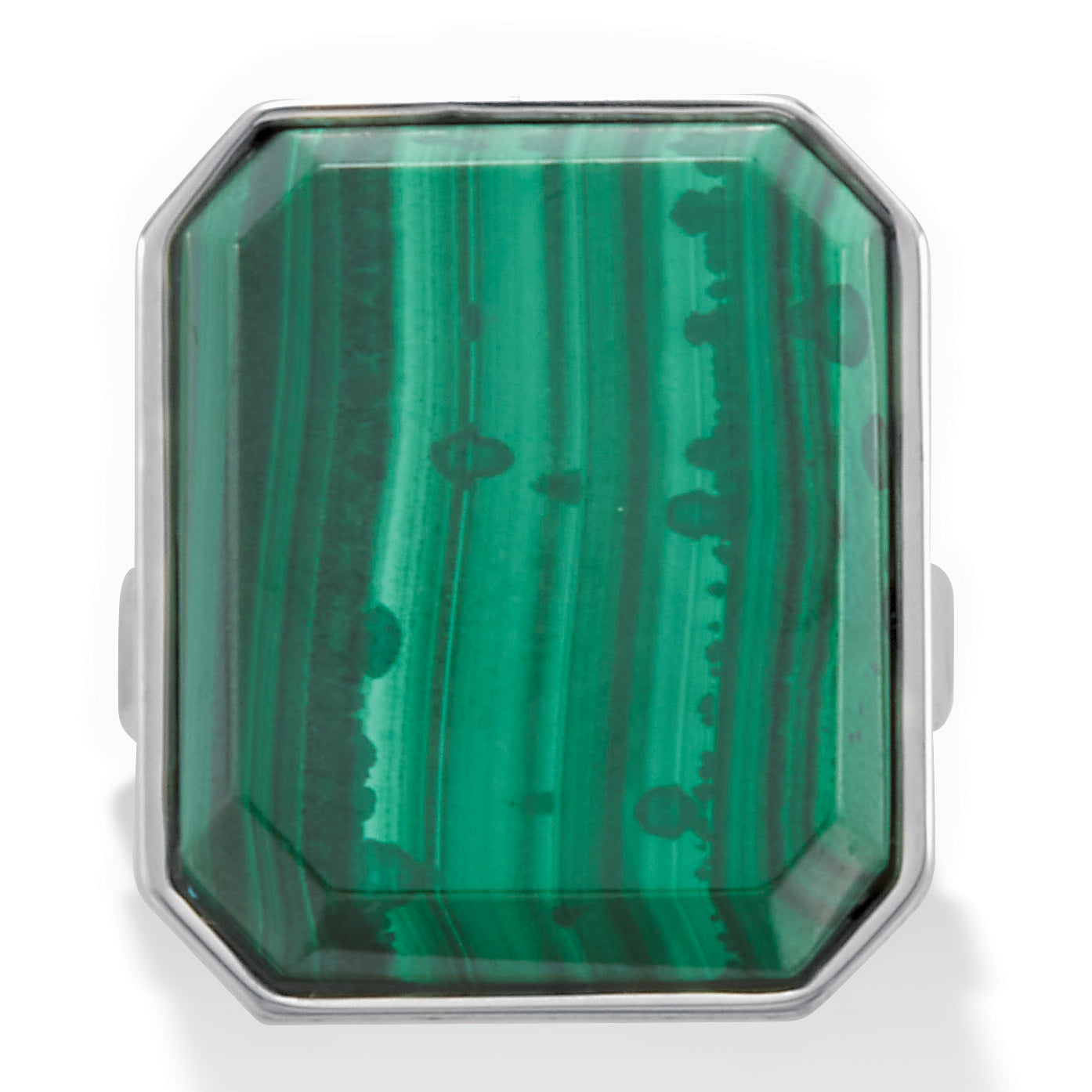 Malachite Emerald Shape Platinum-Plated Cocktail Ring 1-Inch
