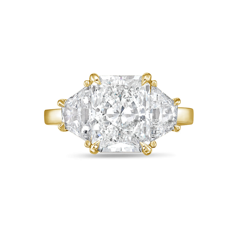 14kt 4cts Gold Lab Grown Radiant Cut Diamond Three Stone Engagement Ring, DEF Color, VVS-VS Clarity, Excellent Cut