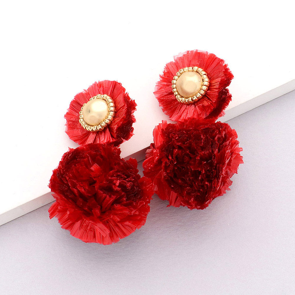 Raffia Ball Dangle Earrings