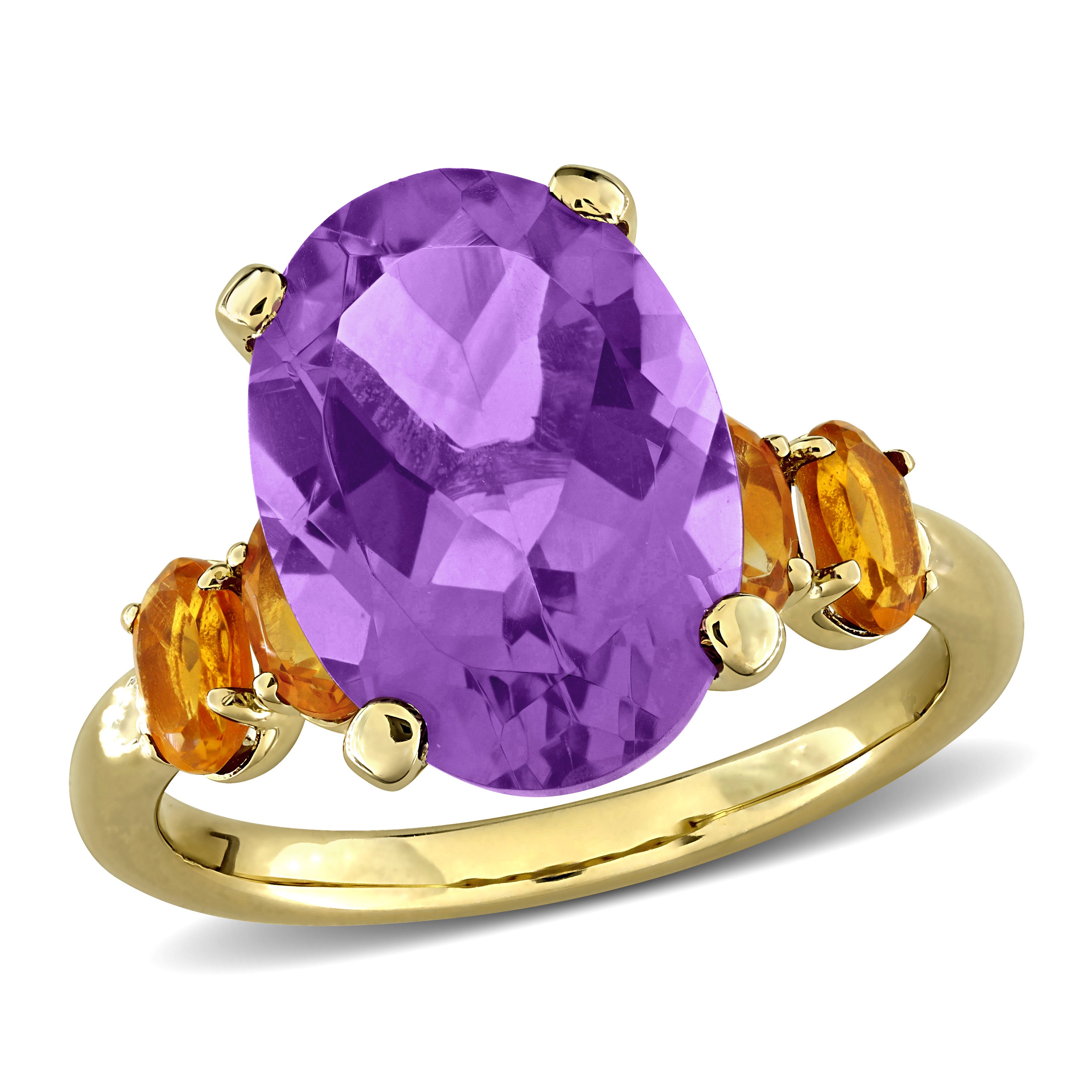 5 7/8ct TGW Amethyst and Citrine Cocktail Ring in Yellow Plated Sterling Silver