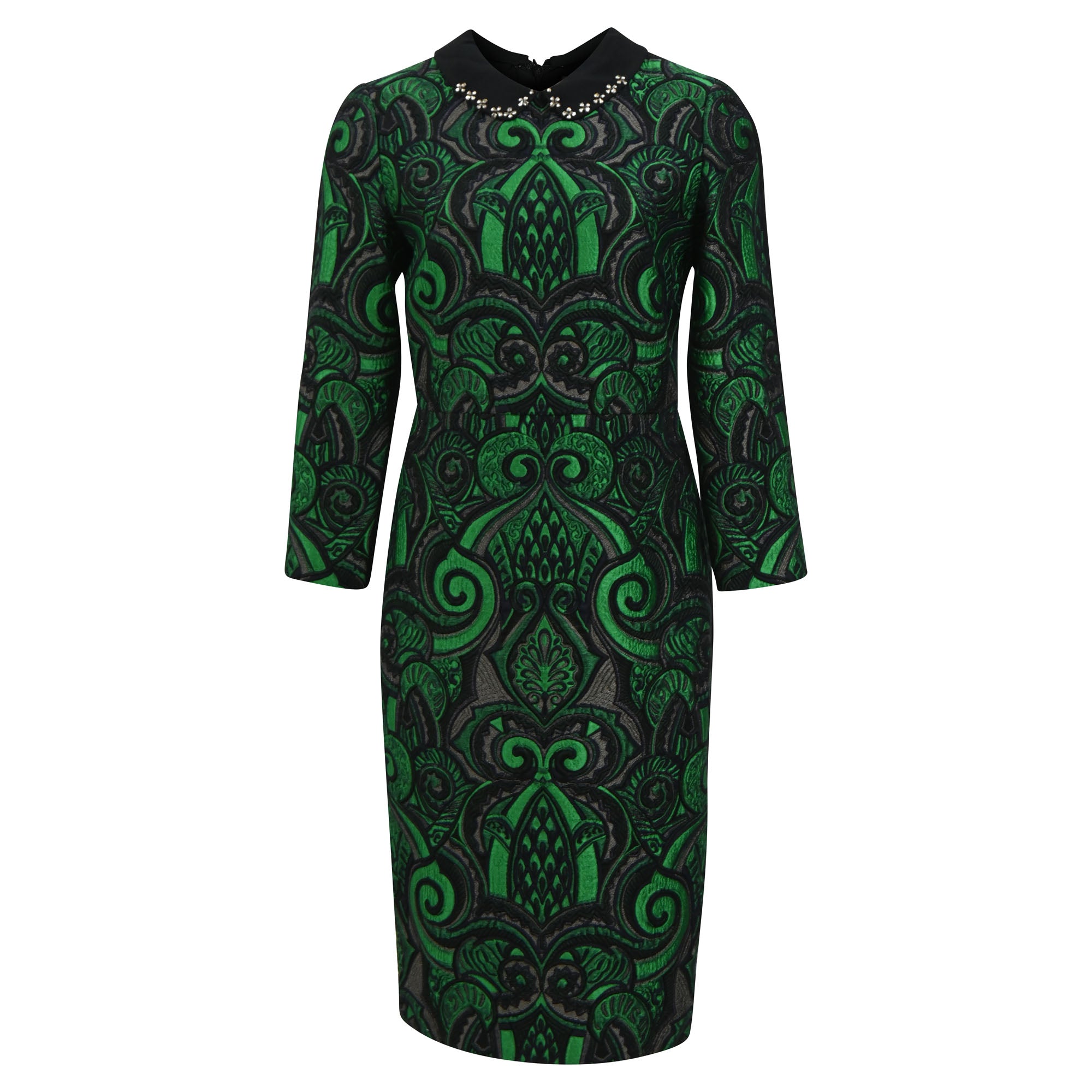 Brocade Midi Long Sleeve Dress in Polyester