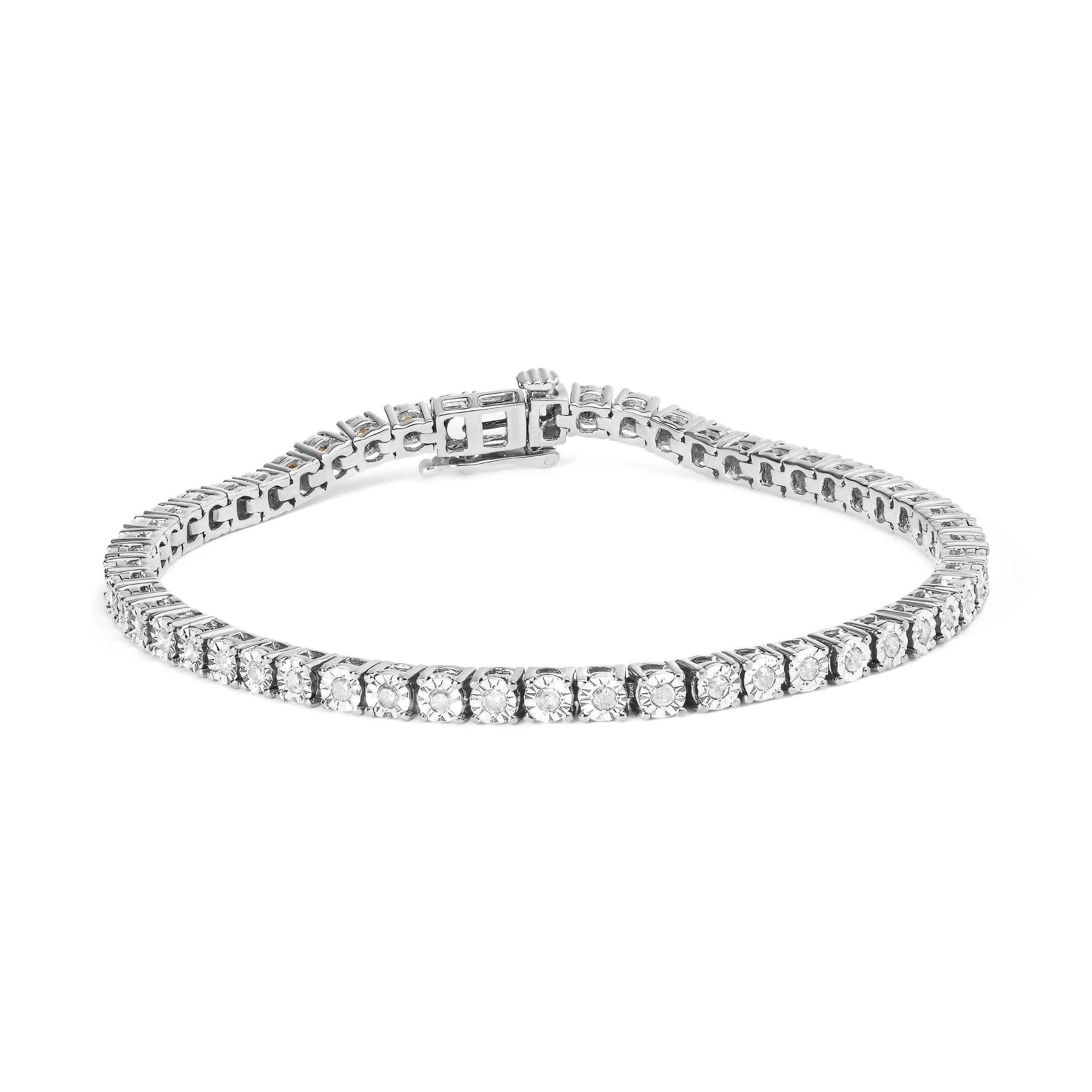 925 Sterling Silver 1.0 Cttw Miracle-Set Diamond Round Faceted Bezel Tennis Bracelet