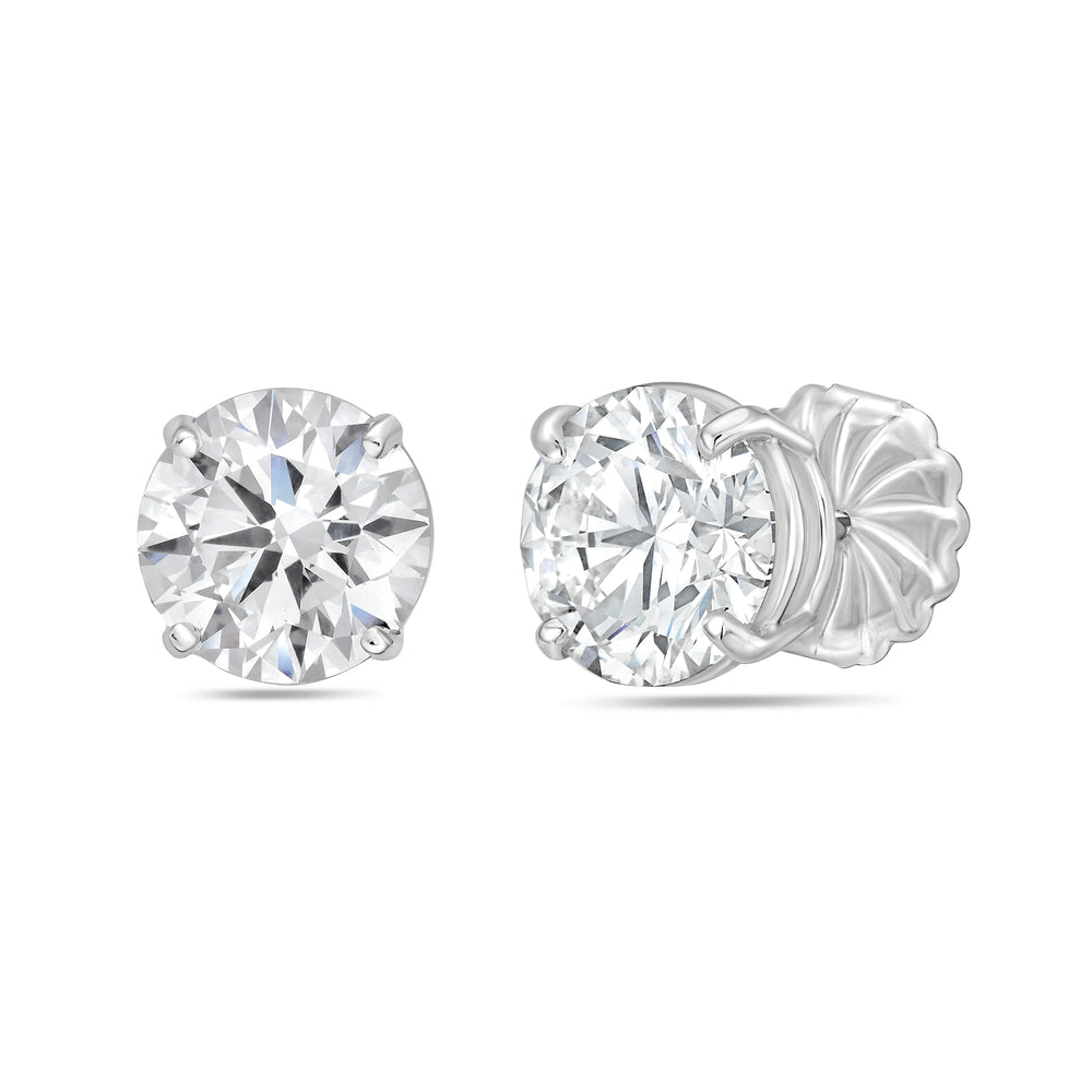 14kt White Gold Round Lab Grown Stud Earrings Weighing 10.00 Cts tw in a Four Prong Setting