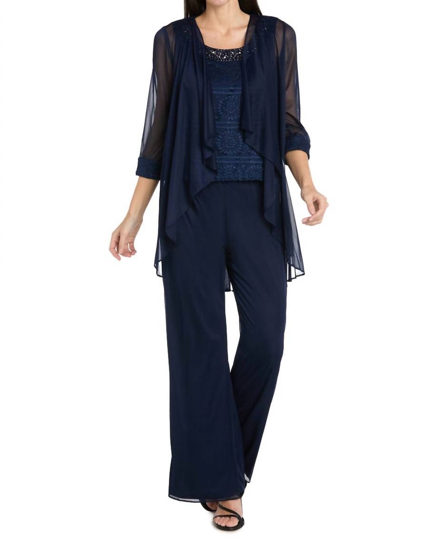 Glitter Embroidered Pant Suit with Pearl Neckline