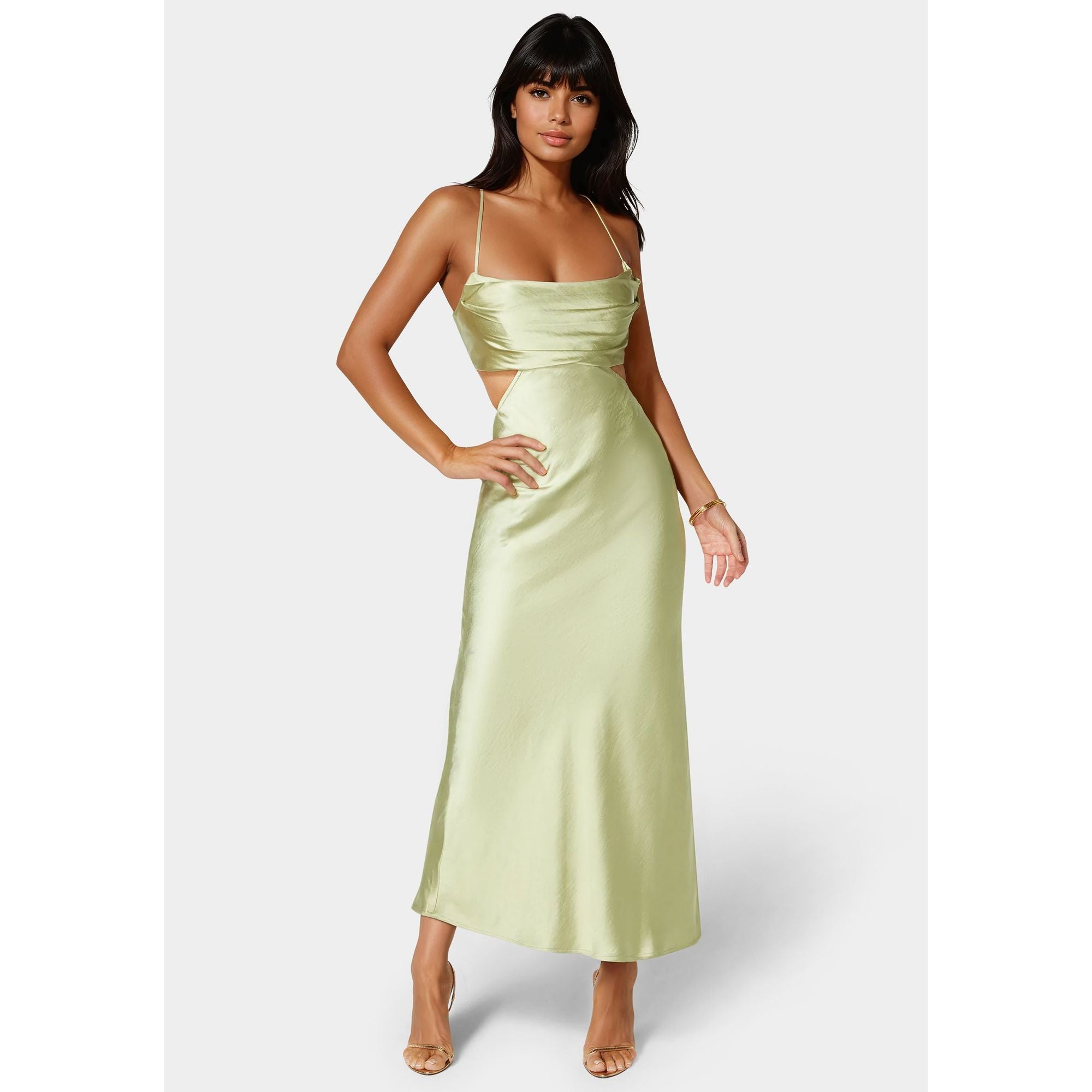Open Back Cut Out Midi Slip Dress