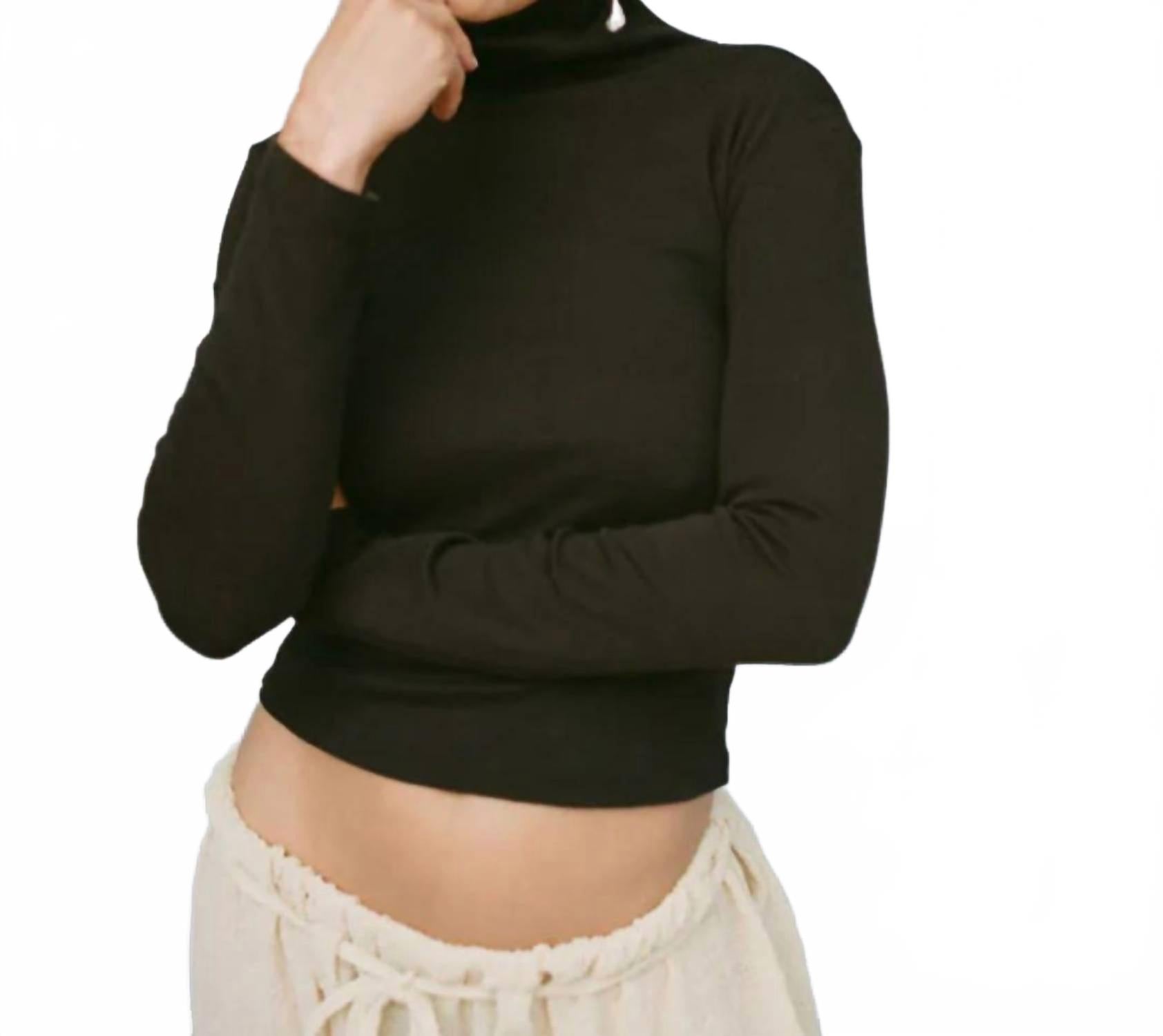 Turtleneck Long Sleeve Bellevue Tee in Chocolate