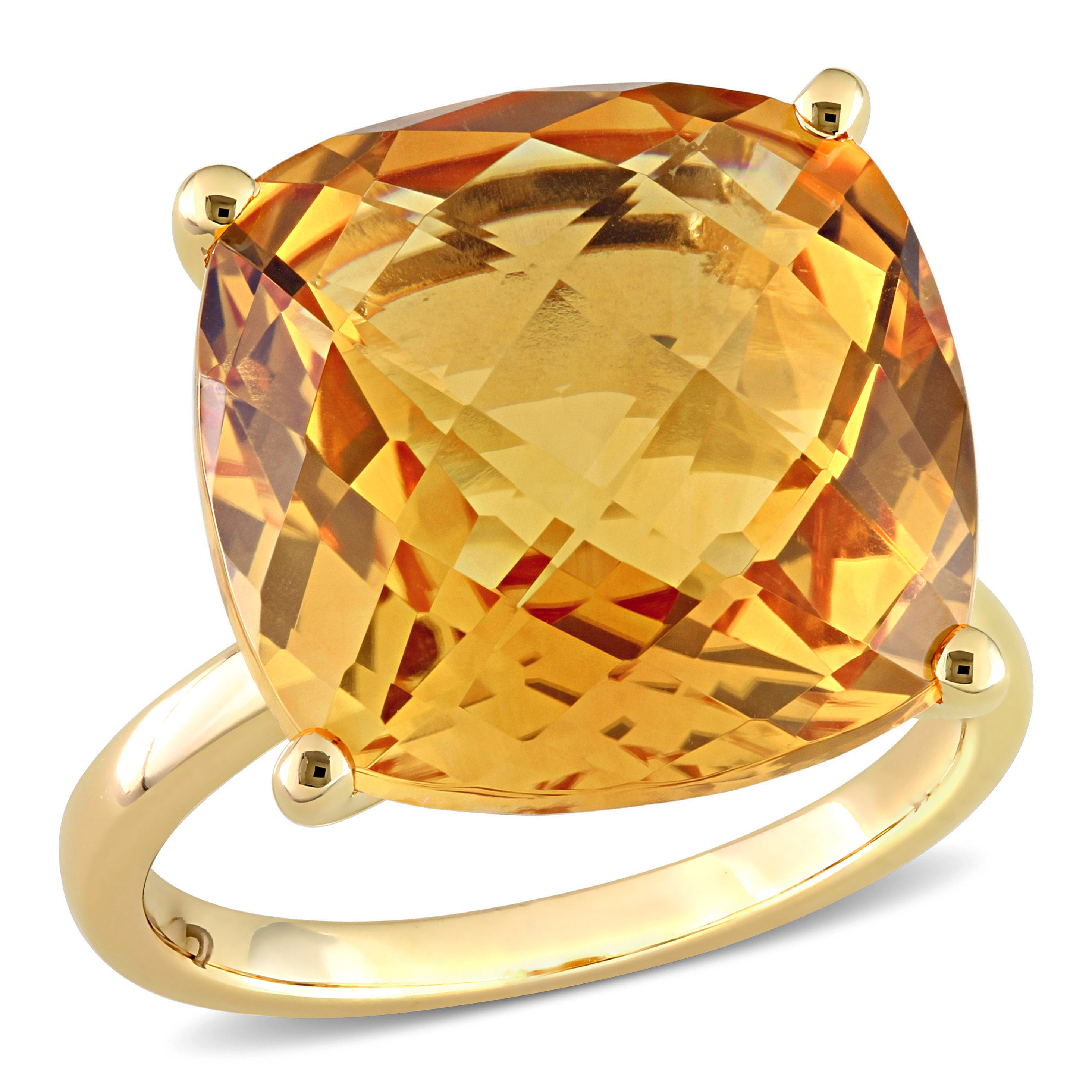15ct TGW Cushion Checkerboard Madeira Citrine Cocktail Ring 14k Yellow Gold