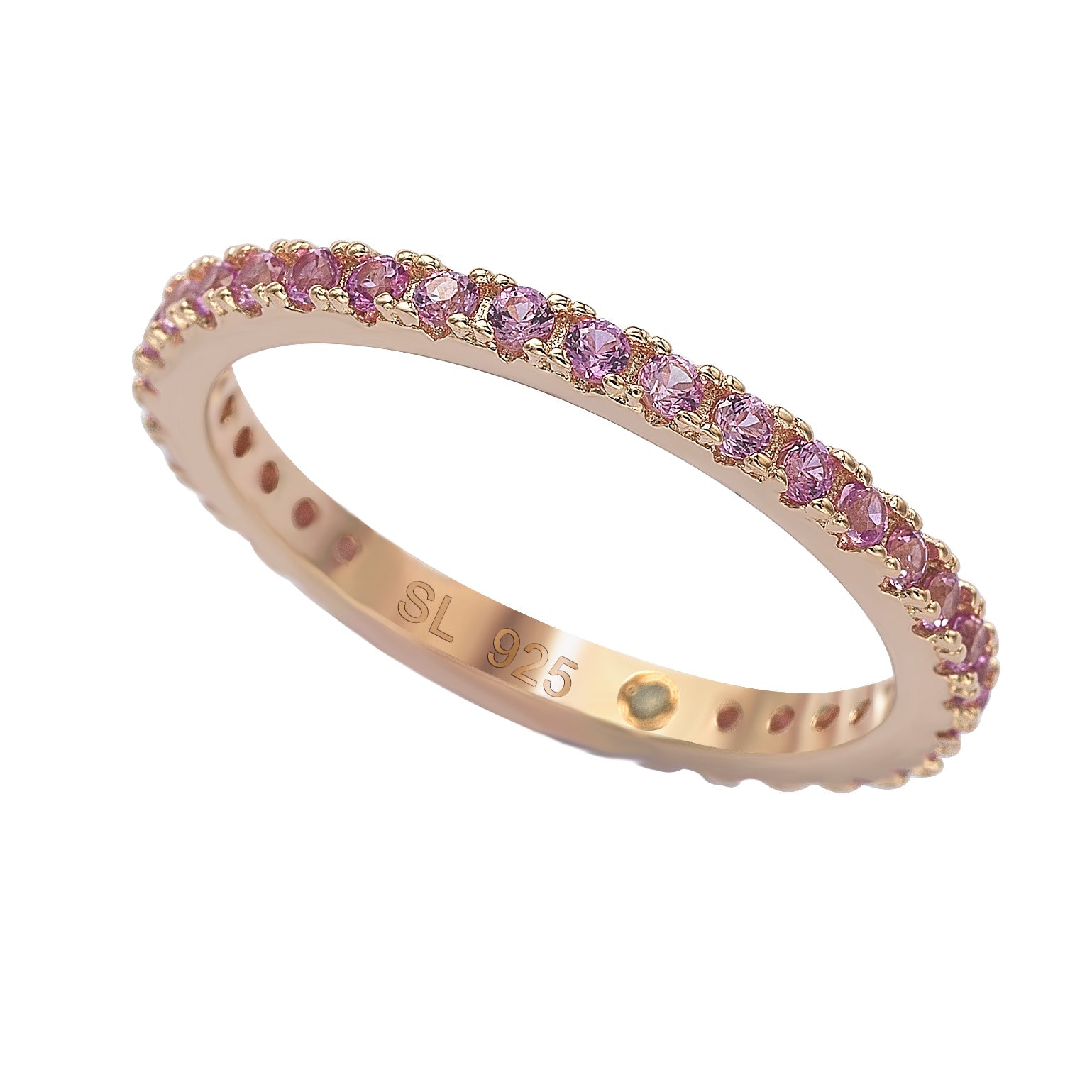 Rose Gold Sterling Silver and Pink Sapphire Eternity Band