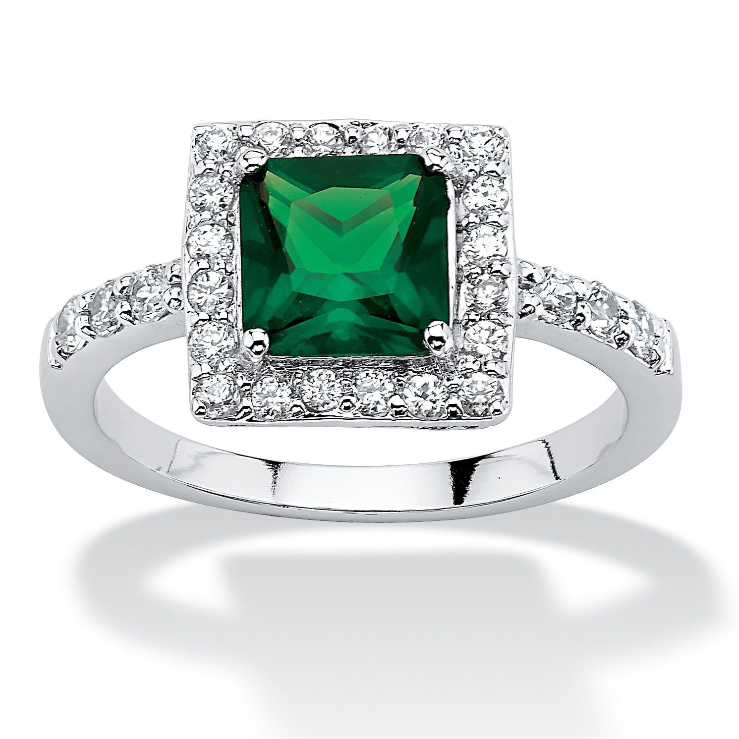 Princess-Cut Birthstone.925 Silver Halo Ring