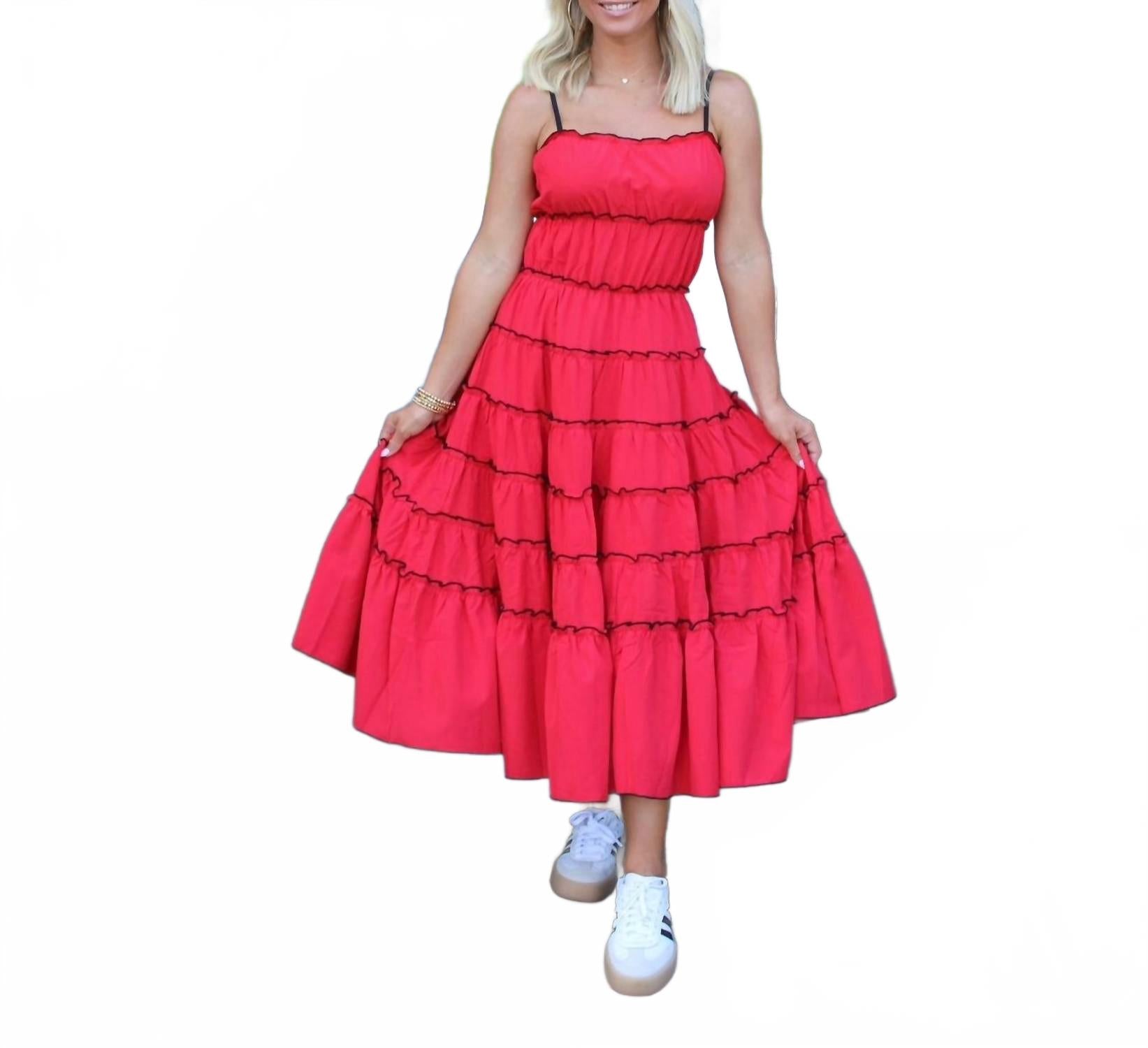 Rally Ruched Midi Dress in Red