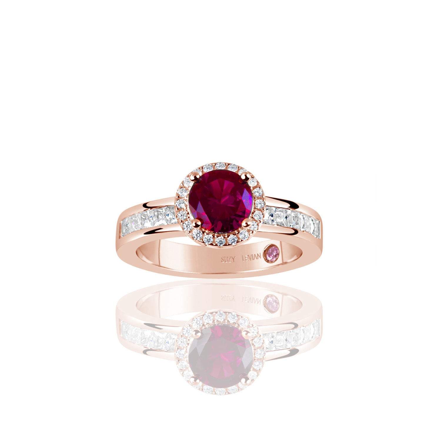 Rose Sterling Silver Created Ruby Round Cut Engagement Ring