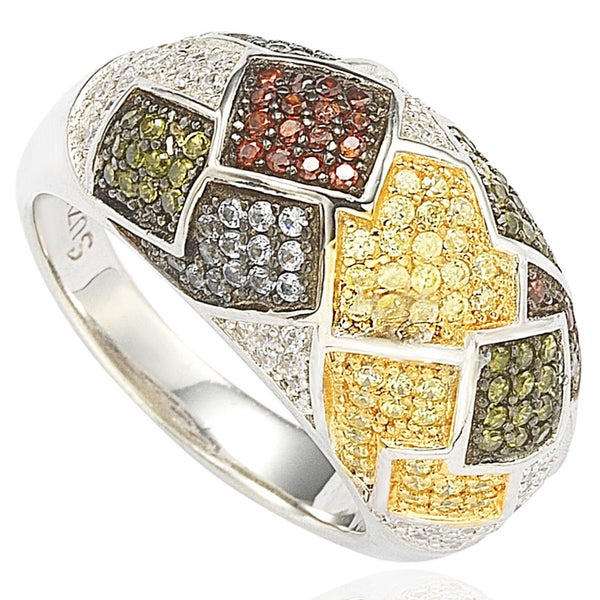 Sterling Silver Cubic Zirconia Modern Italian Multi-Colored Exotic Ring