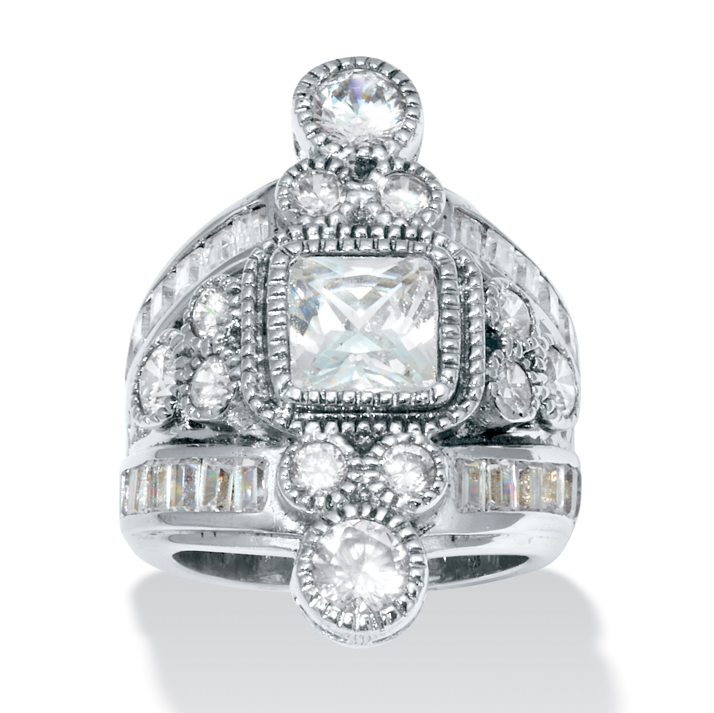7.32 TCW CZ Silvertone Vintage-Inspired Ring