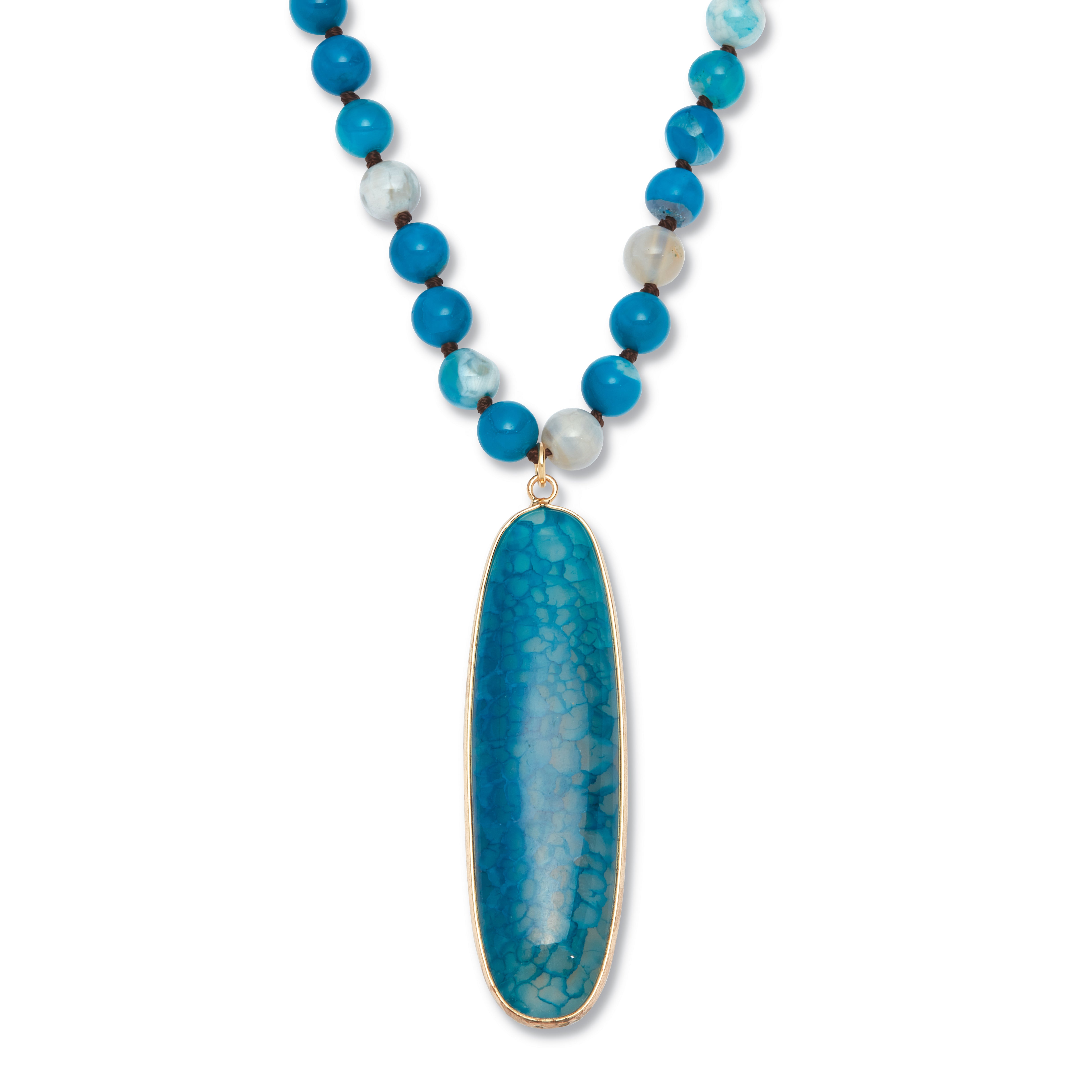 Genuine Blue Agate Cabochon Goldtone Drop Necklace, 34 Inches
