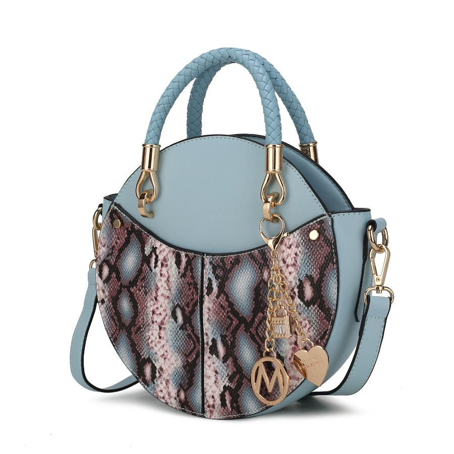 Camille Faux Snakeskin Vegan Leather Round Crossbody Bag by Mia K