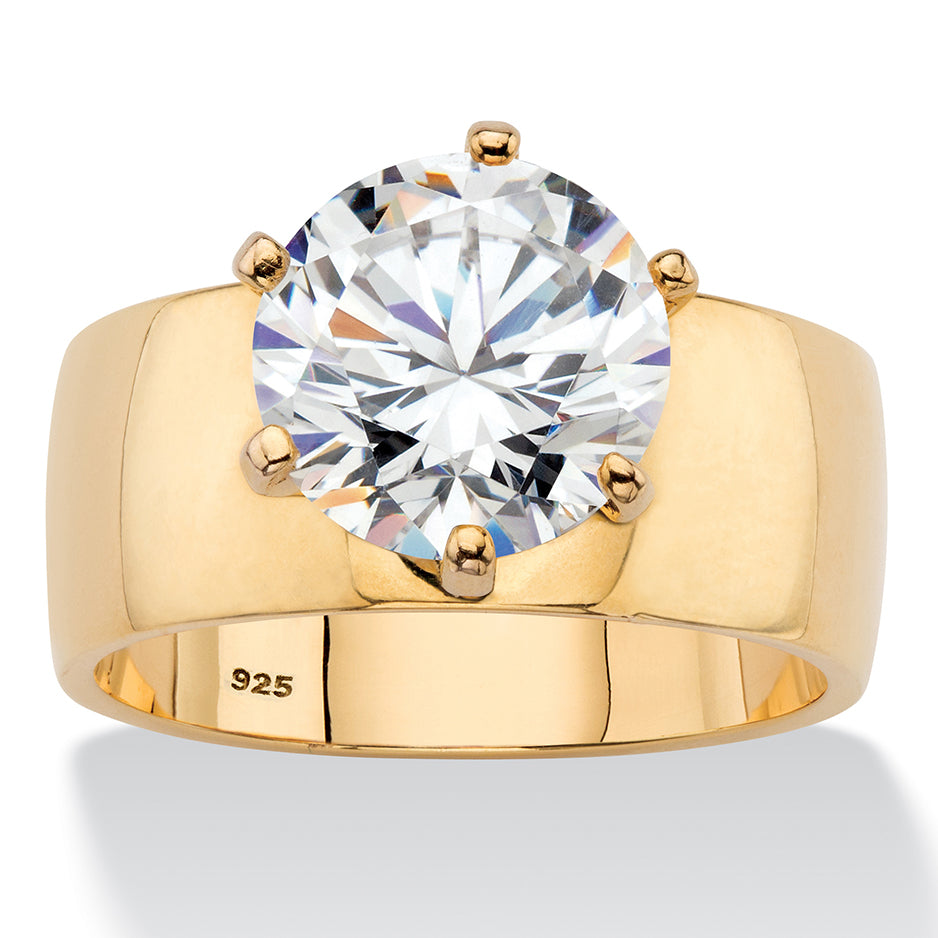 4.0 Cttw. Gold-Plated Sterling Silver Cubic Zirconia Solitaire Ring